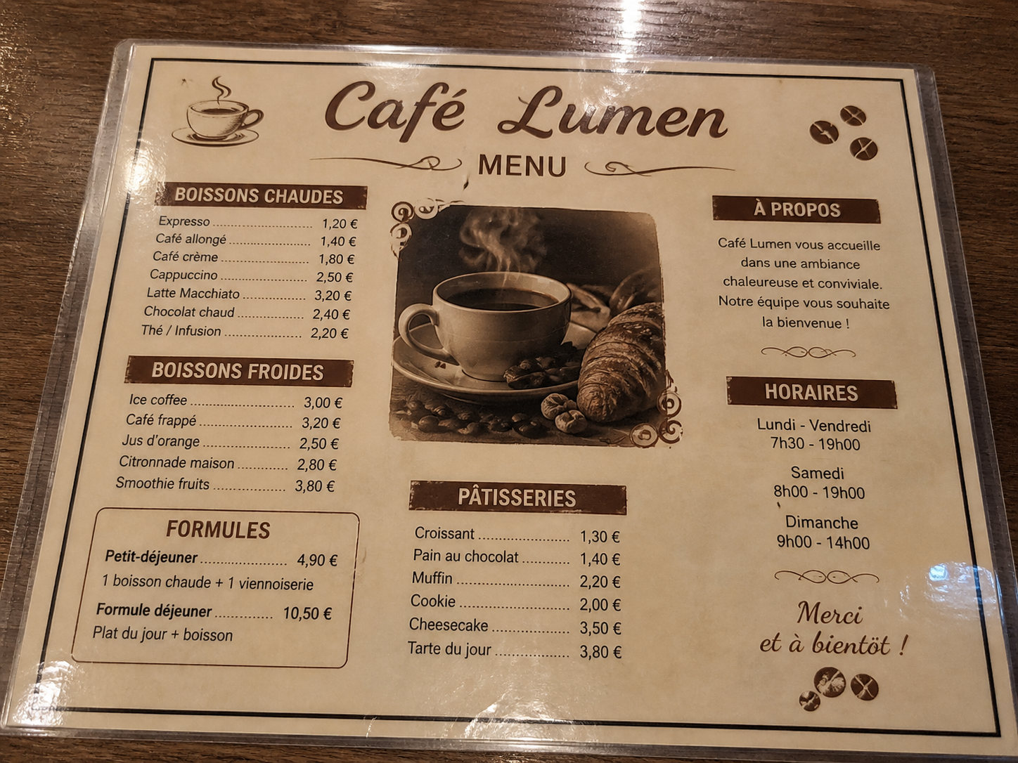 Ancien menu du Lumen Café