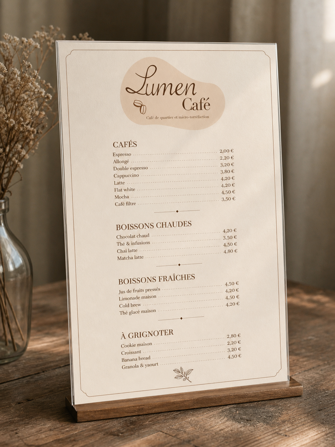 Nouveau menu du Lumen Café